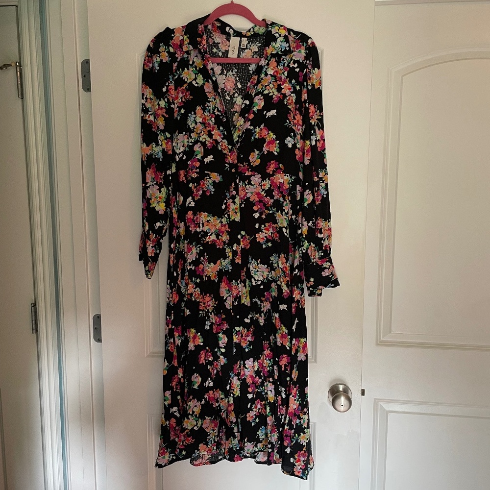 YAS Black floral mid length dress